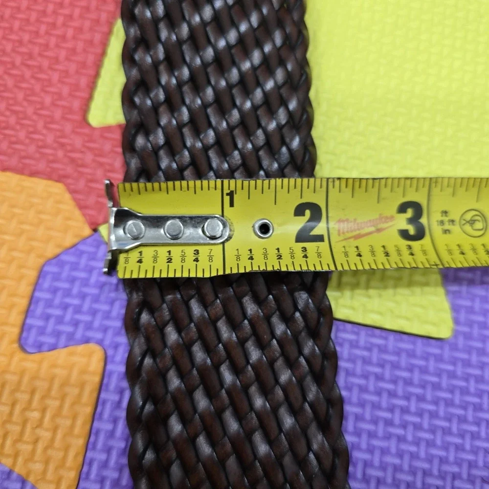 Ann Taylor LOFT Dark Brown Braided Leather Belt‎ Women's Small Brass Buckle Wide
